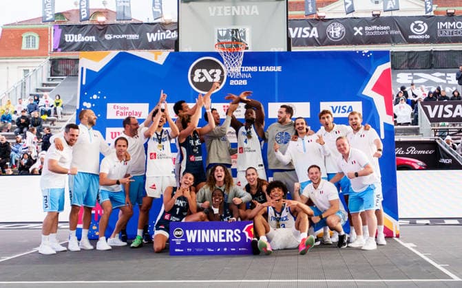 BASKETBALL - FIBA 3x3 World Tour VIENNA,AUSTRIA,12.JUN.26 - BASKETBALL - FIBA 3x3 World Tour. Image shows the team of FRA. Keywords: medal.  GEPAxpictures xEdgarxEisner