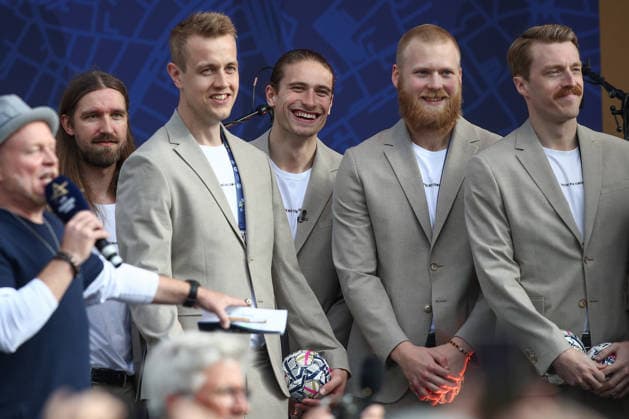 12.06.2026, xtgx,Handball, EHF Champions League, Opening Party v.l. Juri Knorr (Aalborg, 3.v.r.) Koeln