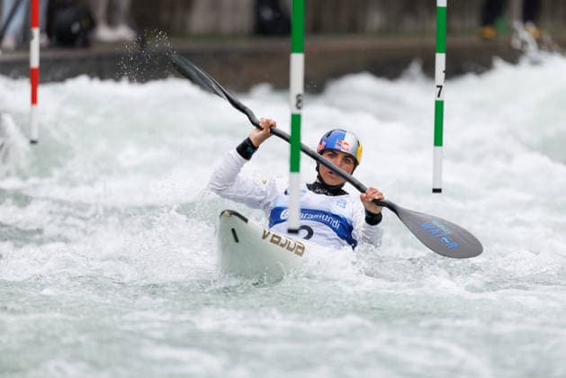 Jessica Fox (AUS) bei ICF CANOE SLALOM WORLD CUP, Kanusport, Frauen, Kajak, 2026, am 12.06.2026 in Augsburg, Eiskanal. Bayern Deutschland