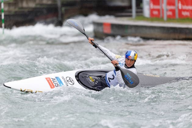 Jessica Fox (AUS) bei ICF CANOE SLALOM WORLD CUP, Kanusport, Frauen, Kajak, 2026, am 12.06.2026 in Augsburg, Eiskanal. Bayern Deutschland