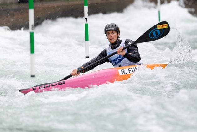 Ricarda Funk (GER) bei ICF CANOE SLALOM WORLD CUP, Kanusport, Frauen, Kajak, 2026, am 12.06.2026 in Augsburg, Eiskanal. Bayern Deutschland