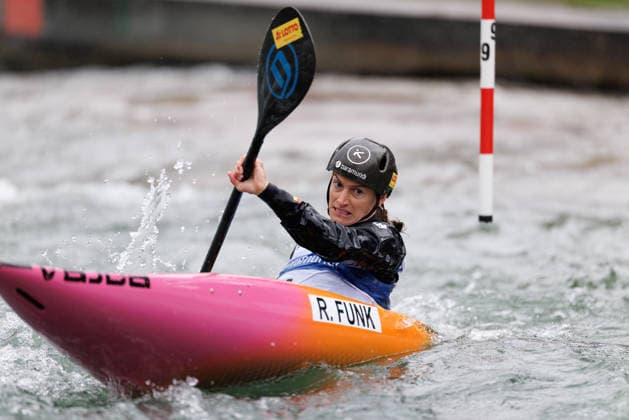 Ricarda Funk (GER) bei ICF CANOE SLALOM WORLD CUP, Kanusport, Frauen, Kajak, 2026, am 12.06.2026 in Augsburg, Eiskanal. Bayern Deutschland