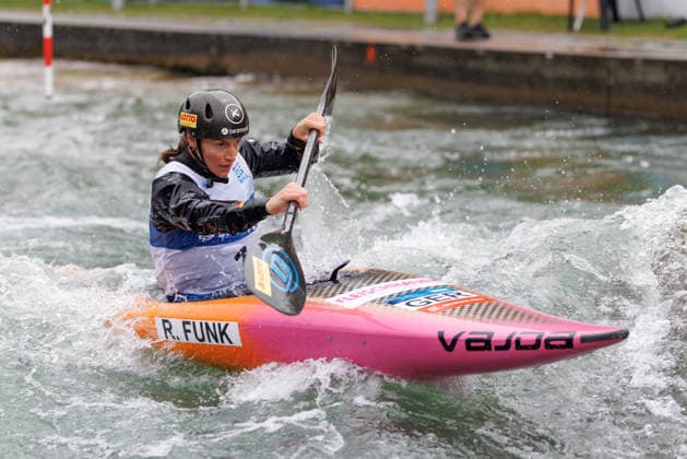 Ricarda Funk (GER) bei ICF CANOE SLALOM WORLD CUP, Kanusport, Frauen, Kajak, 2026, am 12.06.2026 in Augsburg, Eiskanal. Bayern Deutschland