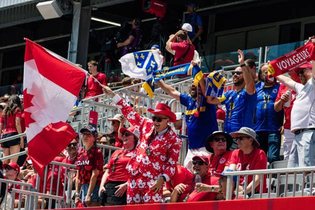Canada supporters and Bosnia and Herzegovina supporters cheer in support of their team during opening ceremony of Canada before FIFA World Cup, WM, Weltmeisterschaft, Fussball game between Canada and Bosnia and Herzegovina at Toronto Stadium on June 12, 2026 in Toronto, Ontario, Canada  Copyright: xCurtisxWongx xSPPx Sportspressphoto_SPR165298
