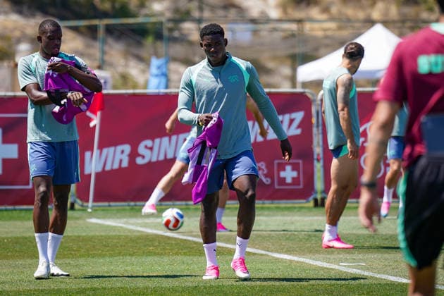 USA: Fussball FIFA World Cup, WM, Weltmeisterschaft, Fussball 2026 Training der Schweizer Nationalmannschaft im Basecamp San Diego (San Diego Jewish Academy, Carmel Valley, San Diego, Kalifornien): Breel Embolo (Switzerland, 7) während einer Trainingseinheit der Schweizer Nationalmannschaft im offiziellen Team Base Camp in San Diego. Die Auswahl von Nationaltrainer Murat Yakin bereitet sich auf die FIFA-Weltmeisterschaft 2026 in den USA, Kanada und Mexiko vor.