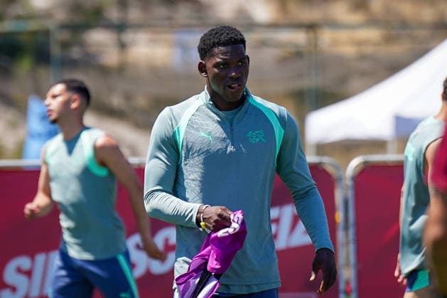 USA: Fussball FIFA World Cup, WM, Weltmeisterschaft, Fussball 2026 Training der Schweizer Nationalmannschaft im Basecamp San Diego (San Diego Jewish Academy, Carmel Valley, San Diego, Kalifornien): Breel Embolo (Switzerland, 7) während einer Trainingseinheit der Schweizer Nationalmannschaft im offiziellen Team Base Camp in San Diego. Die Auswahl von Nationaltrainer Murat Yakin bereitet sich auf die FIFA-Weltmeisterschaft 2026 in den USA, Kanada und Mexiko vor.