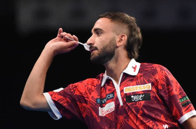 12.06.2026, xhbx, Dart World Cup of Darts 2026, v.l. Justin Hewitt (Gibraltar) (DFL DFB REGULATIONS PROHIBIT ANY USE OF PHOTOGRAPHS as IMAGE SEQUENCES and or QUASI-VIDEO) Frankfurt