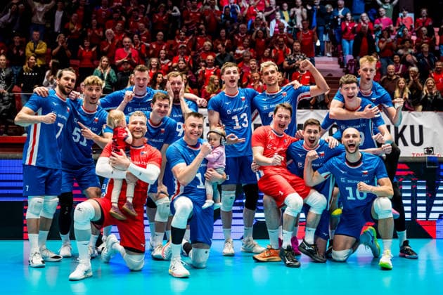 Czech team celebrate after the European Volleyball League match Bosnia and Herzegovina vs. Czech Republic, in Jihlava, June 12, 2026. (CTKxPhoto JaroslavxSvoboda) CTKPhotoP2026061207893  CTKPhotoP2026061207893