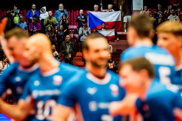 Czech fans in the stands during the European Volleyball League match Bosnia and Herzegovina vs. Czech Republic, in Jihlava, June 12, 2026. (CTKxPhoto JaroslavxSvoboda) CTKPhotoP2026061207897  CTKPhotoP2026061207897
