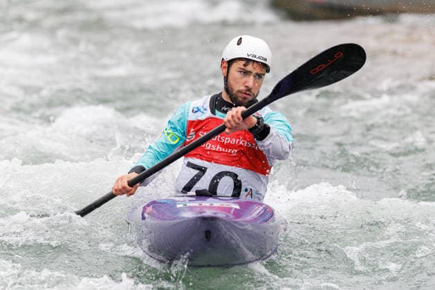 Gael Ettwiller (LUX) bei ICF CANOE SLALOM WORLD CUP, Kanusport, Männer, Kajak, 2026, am 12.06.2026 in Augsburg, Eiskanal. Bayern Deutschland