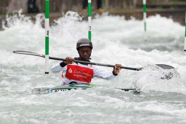 Raage Magan (DJI) bei ICF CANOE SLALOM WORLD CUP, Kanusport, Männer, Kajak, 2026, am 12.06.2026 in Augsburg, Eiskanal. Bayern Deutschland