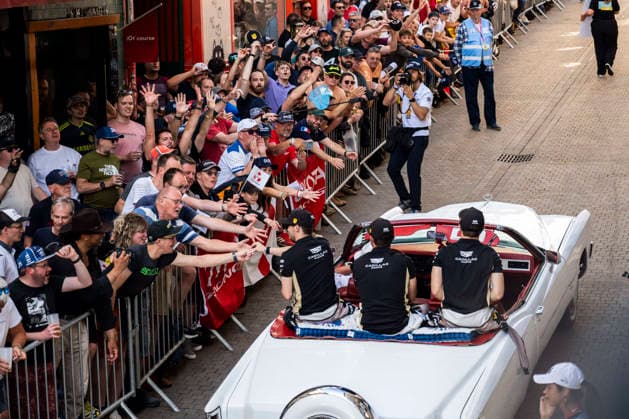 24 HEURES DU MANS 2026 - DRIVERS PARADE 12 DELETRAZ Louis (swi), STEVENS Will (gbr), NATO Norman (fra), Cadillac Hertz Team Jota, Cadillac V-Series.R 12, Hypercar, portrait during the Drivers Parade of the 24 Hours of Le Mans 2026, 3rd round of the 2026 FIA World Endurance Championship, on June 12, 2026 in Le Mans, France - Le MansFrance  Copyright: xCharlyxLopezx