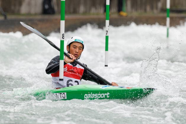 Teppei Saito (JPN) bei ICF CANOE SLALOM WORLD CUP, Kanusport, Männer, Kajak, 2026, am 12.06.2026 in Augsburg, Eiskanal. Bayern Deutschland