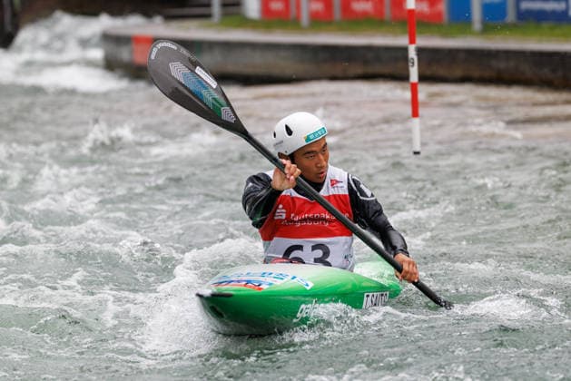 Teppei Saito (JPN) bei ICF CANOE SLALOM WORLD CUP, Kanusport, Männer, Kajak, 2026, am 12.06.2026 in Augsburg, Eiskanal. Bayern Deutschland