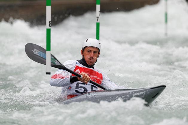 Michal Smolen (USA) bei ICF CANOE SLALOM WORLD CUP, Kanusport, Männer, Kajak, 2026, am 12.06.2026 in Augsburg, Eiskanal. Bayern Deutschland