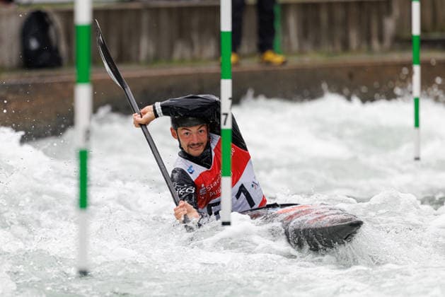 Serhii Sovko (UKR) bei ICF CANOE SLALOM WORLD CUP, Kanusport, Männer, Kajak, 2026, am 12.06.2026 in Augsburg, Eiskanal. Bayern Deutschland