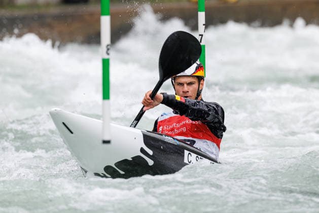 Christian Stanzel (GER) bei ICF CANOE SLALOM WORLD CUP, Kanusport, Männer, Kajak, 2026, am 12.06.2026 in Augsburg, Eiskanal. Bayern Deutschland