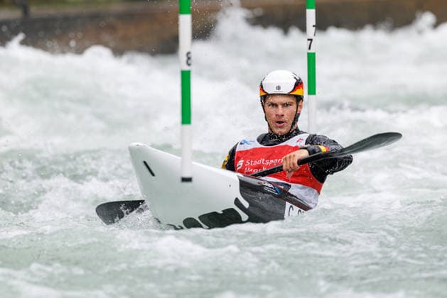 Christian Stanzel (GER) bei ICF CANOE SLALOM WORLD CUP, Kanusport, Männer, Kajak, 2026, am 12.06.2026 in Augsburg, Eiskanal. Bayern Deutschland