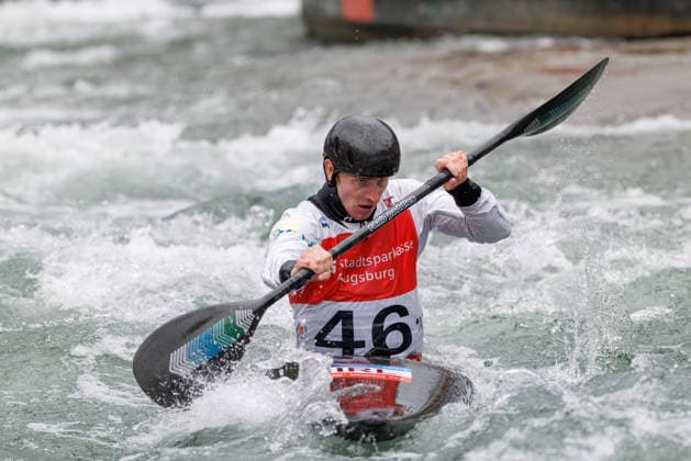Reilly Vernon (IRL) bei ICF CANOE SLALOM WORLD CUP, Kanusport, Männer, Kajak, 2026, am 12.06.2026 in Augsburg, Eiskanal. Bayern Deutschland