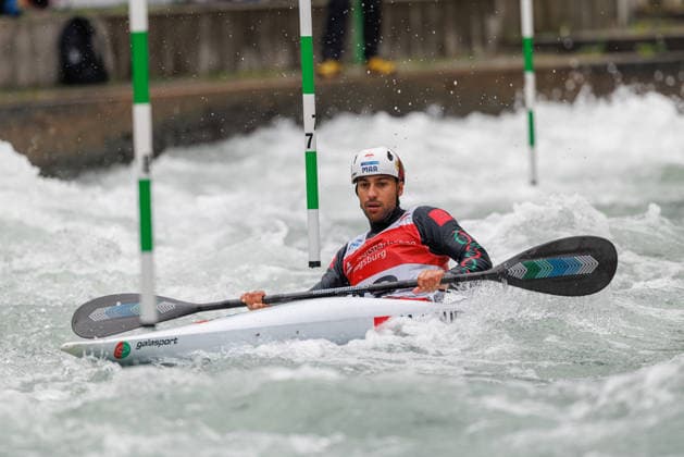 Mathis Soudi (MAR) bei ICF CANOE SLALOM WORLD CUP, Kanusport, Männer, Kajak, 2026, am 12.06.2026 in Augsburg, Eiskanal. Bayern Deutschland