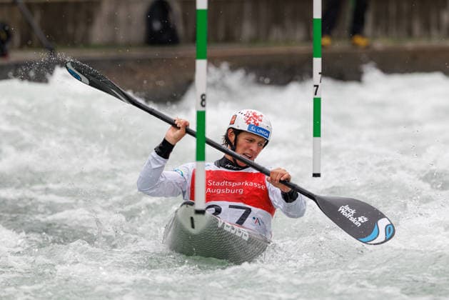 Matyas Novak (CZE) bei ICF CANOE SLALOM WORLD CUP, Kanusport, Männer, Kajak, 2026, am 12.06.2026 in Augsburg, Eiskanal. Bayern Deutschland