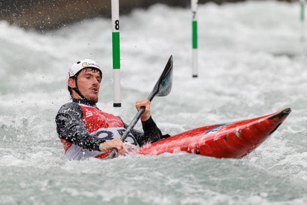 Maxime Aubertin (BEL) bei ICF CANOE SLALOM WORLD CUP, Kanusport, Männer, Kajak, 2026, am 12.06.2026 in Augsburg, Eiskanal. Bayern Deutschland
