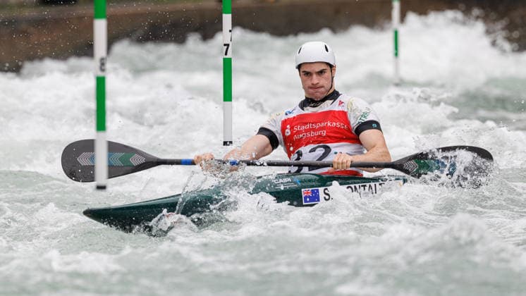Sebastian Montalto (AUS) bei ICF CANOE SLALOM WORLD CUP, Kanusport, Männer, Kajak, 2026, am 12.06.2026 in Augsburg, Eiskanal. Bayern Deutschland
