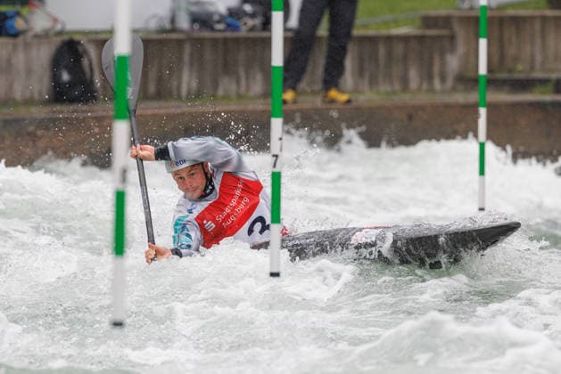 Anatole Delassus (FRA) bei ICF CANOE SLALOM WORLD CUP, Kanusport, Männer, Kajak, 2026, am 12.06.2026 in Augsburg, Eiskanal. Bayern Deutschland