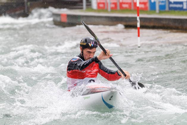 Giovanni De Gennaro (ITA) Anatole Delassus (FRA) bei ICF CANOE SLALOM WORLD CUP, Kanusport, Männer, Kajak, 2026, am 12.06.2026 in Augsburg, Eiskanal. Bayern Deutschland