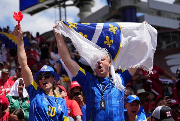 Bosnia and Herzegovina fans (Bosnia and Herzegovina) looks on during Canada and Bosnia and Herzegovina, Group B FIFA World Cup, WM, Weltmeisterschaft, Fussball 2026, Toronto Stadium, Toronto, Canada on June 12, 2026. Thor Wegner DeFodi Images. (Photo by DeFodi Images) -