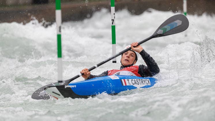 Titouan Castryck (FRA) bei ICF CANOE SLALOM WORLD CUP, Kanusport, Männer, Kajak, 2026, am 12.06.2026 in Augsburg, Eiskanal. Bayern Deutschland
