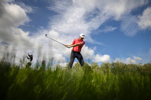 June 12, 2026, Caledon, On, Canada: Mackenzie Hughes, of Hamilton, Ont., makes a shot on the first hole during the second round of the RBC Canadian Open in Caledon, Ont., on Friday, June 12, 2026. Canada News - June 12, 2026  - ZUMAc35_ 20260612_zaf_c35_115 Copyright: xNickxIwanyshynx
