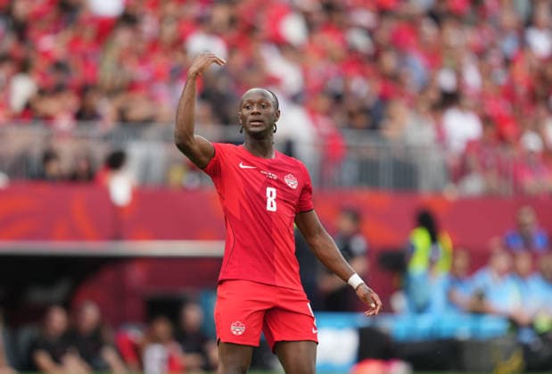 June 12 2026: Ismael Kone (Canada) gestures during Canada and Bosnia and Herzegovina, FIFA World Cup, WM, Weltmeisterschaft, Fussball 2026, at Toronto Stadium in Toronto, Canada. CSM Canada V Bosnia And Herzegovina: Group B - FIFA World Cup 2026  - ZUMAc04_ 20260612_zma_c04_029 Copyright: xKimxPricex
