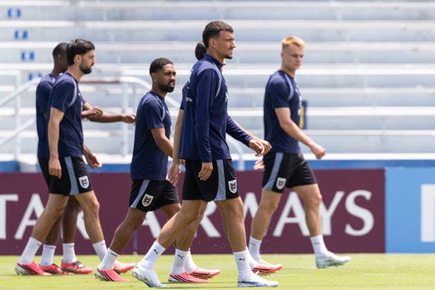SOCCER - FIFA World Cup, WM, Weltmeisterschaft, Fussball 2026, preview SANTA BARBARA,CALIFORNIA,USA,12.JUN.26 - SOCCER - FIFA World Cup 2026, USA, Mexico, Canada, preview, OEFB, Oesterreichischer Fussball-Bund, training team AUT. Image shows Florian Grillitsch, Phillipp Mwene, Dejan Ljubicic and Philipp Lienhart (AUT).  GEPAxpictures xArminxRauthner