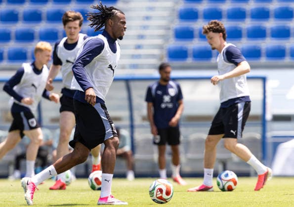 SOCCER - FIFA World Cup, WM, Weltmeisterschaft, Fussball 2026, preview SANTA BARBARA,CALIFORNIA,USA,12.JUN.26 - SOCCER - FIFA World Cup 2026, USA, Mexico, Canada, preview, OEFB, Oesterreichischer Fussball-Bund, training team AUT. Image shows Michael Gregoritsch, Carney Chukwuemeka and Paul Wanner (AUT).  GEPAxpictures xArminxRauthner
