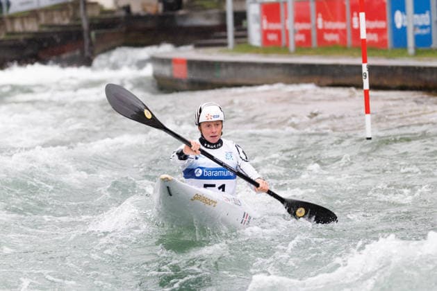 Marjorie Delassus (FRA) bei ICF CANOE SLALOM WORLD CUP, Kanusport, Frauen, Kajak, 2026, am 12.06.2026 in Augsburg, Eiskanal. Bayern Deutschland
