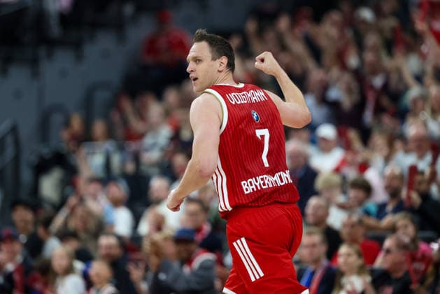 Johannes Voigtmann (FC Bayern Basketball, 07) jubelt, Emotionen, GER, FC Bayern Basketball vs. Alba Berlin, Basketball, easycredit Basketball Bundesliga, Playoffs, Finale, Spiel 1, Saison 2025 2026, 12.06.2026, GER, FC Bayern Basketball vs. Alba Berlin, Basketball, easycredit Basketball Bundesliga, Playoffs, Finale, Spiel 1, Saison 2025 2026, 12.06.2026 Muenchen