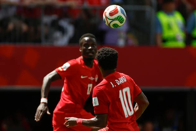 Jonathan David of Canada heads the ball in a Group B match of the 2026 FIFA World Cup, WM, Weltmeisterschaft, Fussball between Canada and Bosnia and Herzegovina at BMO Field in Toronto,Canada, 12 June 2026. Fifa World Cup 2026 - Group B - Canada vs Bosnia and Herzegovina !ACHTUNG: NUR REDAKTIONELLE NUTZUNG!  Copyright: xBienvenidoxVelascox GR5194 20260612-55020580641_1