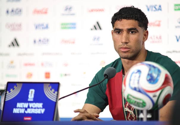 June 12, 2026, East Rutherford, New Jersey, USA: Morocco captain Achraf Hakimi during a press conference, PK, Pressekonferenz at MetLife Stadium ahead of the June 13th FIFA World Cup, WM, Weltmeisterschaft, Fussball 2026 matchup between Morocco and Brazil. East Rutherford USA - ZUMAs325 20260612_zsp_s325_004 Copyright: xJessxStilesx