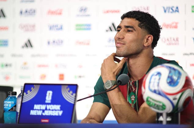 June 12, 2026, East Rutherford, New Jersey, USA: Morocco captain Achraf Hakimi during a press conference, PK, Pressekonferenz at MetLife Stadium ahead of the June 13th FIFA World Cup, WM, Weltmeisterschaft, Fussball 2026 matchup between Morocco and Brazil. East Rutherford USA - ZUMAs325 20260612_zsp_s325_020 Copyright: xJessxStilesx