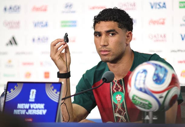 June 12, 2026, East Rutherford, New Jersey, USA: Morocco captain Achraf Hakimi during a press conference, PK, Pressekonferenz at MetLife Stadium ahead of the June 13th FIFA World Cup, WM, Weltmeisterschaft, Fussball 2026 matchup between Morocco and Brazil. East Rutherford USA - ZUMAs325 20260612_zsp_s325_025 Copyright: xJessxStilesx
