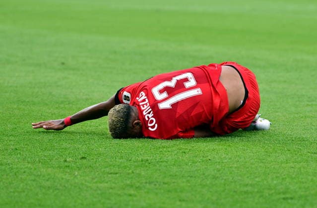 FIFA World Cup, WM, Weltmeisterschaft, Fussball 2026 - Group A - Canada vs Bosnia and Herzegovina Derek Cornelius of Canada reacts on the pitch after being fouled during the FIFA World Cup 2026 group stage match Canada against Bosnia and Herzegovina, in Toronto, Canada, 12 June 2026. TORONTO Canada  Copyright: xEDUARDOxLIMAx