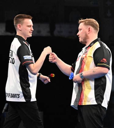 12.06.2026, xhbx, Dart World Cup of Darts 2026, v.l. Ricardo Pietreczko (Deutschland), Martin Schindler (Deutschland) (DFL DFB REGULATIONS PROHIBIT ANY USE OF PHOTOGRAPHS as IMAGE SEQUENCES and or QUASI-VIDEO) Frankfurt