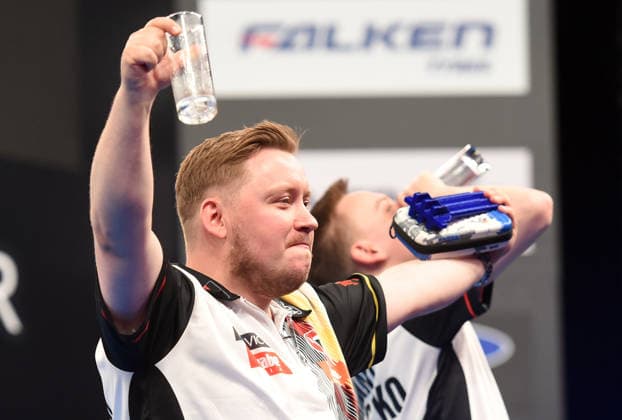 12.06.2026, xhbx, Dart World Cup of Darts 2026, v.l. Martin Schindler (Deutschland), Ricardo Pietreczko (Deutschland) (DFL DFB REGULATIONS PROHIBIT ANY USE OF PHOTOGRAPHS as IMAGE SEQUENCES and or QUASI-VIDEO) Frankfurt