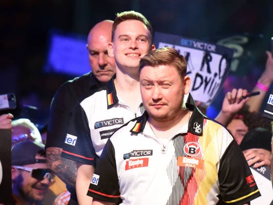 12.06.2026, xhbx, Dart World Cup of Darts 2026, v.l. Ricardo Pietreczko (Deutschland), Martin Schindler (Deutschland) (DFL DFB REGULATIONS PROHIBIT ANY USE OF PHOTOGRAPHS as IMAGE SEQUENCES and or QUASI-VIDEO) Frankfurt