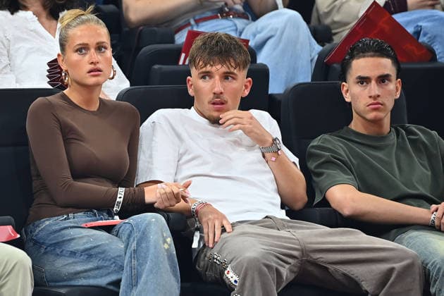 Lennart KARL (Bayern Muenchen) mit Freundin Zoe KAEPPELE. Basketball BBL,Saison 2025 2026 Play Off Finale Spiel 1, FC Bayern Muenchen - Alba Berlin am 12.06.2026 S A P G A R D EN