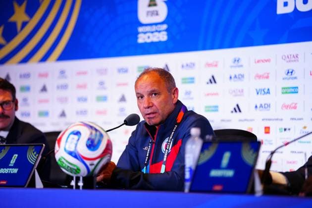 Sebastien Migne Manager Head Coach of Haiti in his press conference, PK, Pressekonferenz Haiti Training and Press Conference, 2026 FIFA World Cup, WM, Weltmeisterschaft, Fussball Football, Boston Stadium, Foxborough, Massachusetts, USA - 12 Jun 2026Foxborough Boston Stadium Massachusetts (MA) United States of America EDITORIAL USE ONLY No use with unauthorised audio, video, data, fixture lists, club league logos or live services. Online in-match use limited to 120 images, no video emulation. No use in betting, games or single club league player publications.  Copyright: xJavierxGarcia Shutterstockx 16924777b