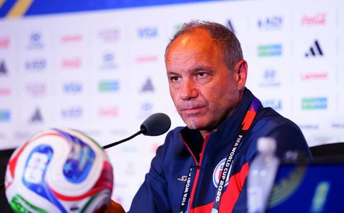 Sebastien Migne Manager Head Coach of Haiti in his press conference, PK, Pressekonferenz Haiti Training and Press Conference, 2026 FIFA World Cup, WM, Weltmeisterschaft, Fussball Football, Boston Stadium, Foxborough, Massachusetts, USA - 12 Jun 2026Foxborough Boston Stadium Massachusetts (MA) United States of America EDITORIAL USE ONLY No use with unauthorised audio, video, data, fixture lists, club league logos or live services. Online in-match use limited to 120 images, no video emulation. No use in betting, games or single club league player publications.  Copyright: xJavierxGarcia Shutterstockx 16924777a