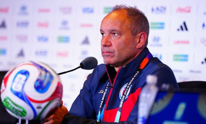 Sebastien Migne Manager Head Coach of Haiti in his press conference, PK, Pressekonferenz Haiti Training and Press Conference, 2026 FIFA World Cup, WM, Weltmeisterschaft, Fussball Football, Boston Stadium, Foxborough, Massachusetts, USA - 12 Jun 2026Foxborough Boston Stadium Massachusetts (MA) United States of America EDITORIAL USE ONLY No use with unauthorised audio, video, data, fixture lists, club league logos or live services. Online in-match use limited to 120 images, no video emulation. No use in betting, games or single club league player publications.  Copyright: xJavierxGarcia Shutterstockx 16924777d