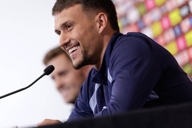 SOCCER - FIFA World Cup, WM, Weltmeisterschaft, Fussball 2026, preview SANTA BARBARA,CALIFORNIA,USA,12.JUN.26 - SOCCER - FIFA World Cup 2026, USA, Mexico, Canada, preview, OEFB, Oesterreichischer Fussball-Bund, press conference, PK, Pressekonferenz team AUT. Image shows Christoph Baumgartner and Dejan Ljubicic (AUT).  GEPAxpictures xArminxRauthner